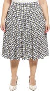 24seven Comfort Apparel Plus Size Geometric Elastic Waist Pocket A-Line Midi Skirt