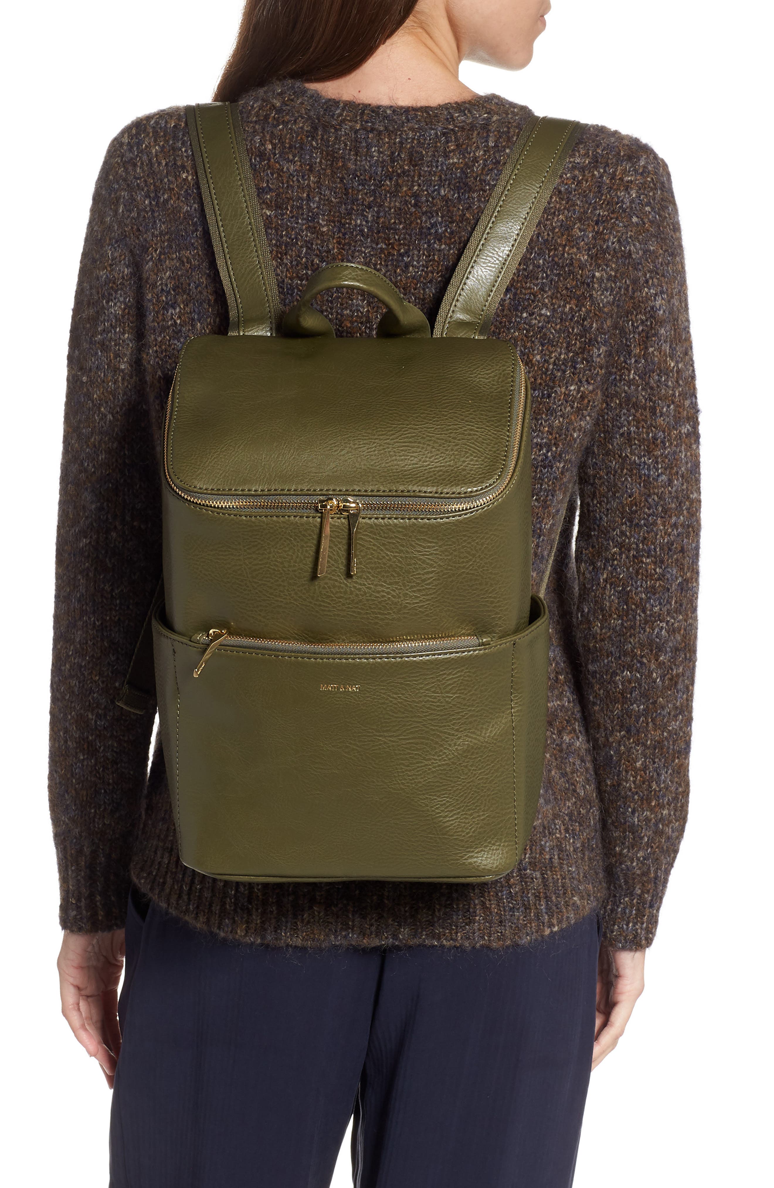 'Brave' Faux Leather Backpack, Alternate, color, LEAF