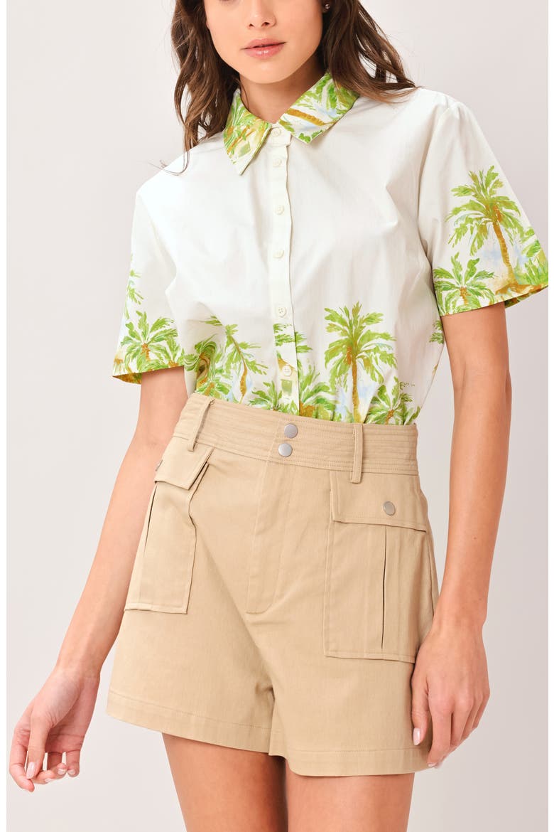 Printed Cotton Short Sleeve Shirt, Alternate, color, OFF WHITE GREEN