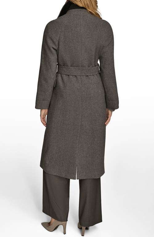 Donna Karan New York Convertible Collar Double Breasted Wool Blend Coat In Gray