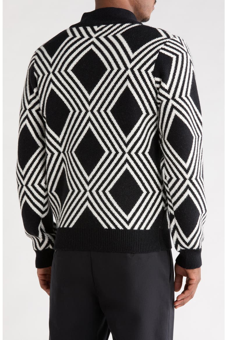 Geometric Quarter Zip Mock Neck Sweater, Alternate, color, BLACK