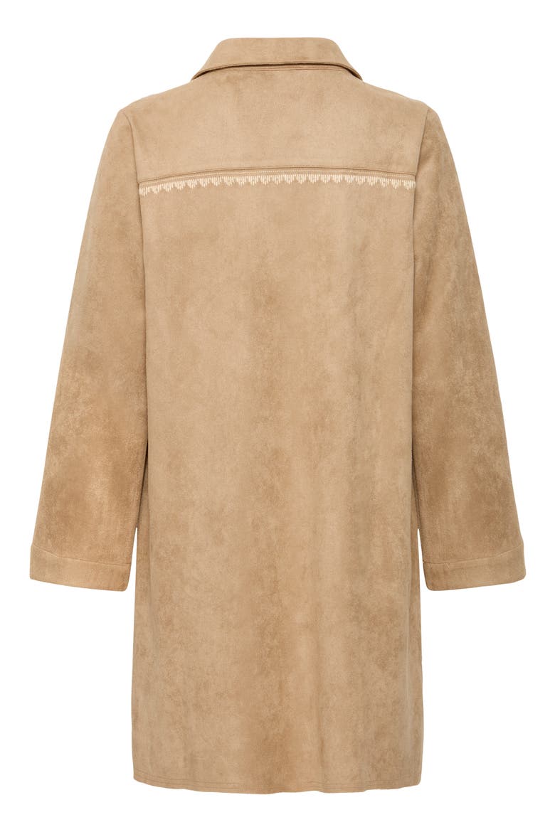 Faux Suede Long Sleeve Shirtdress, Alternate, color, TRAVERTINE