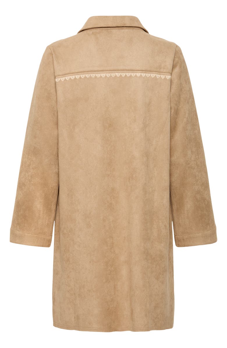 ICHI Faux Suede Long Sleeve Shirtdress, Alternate, color, Travertine