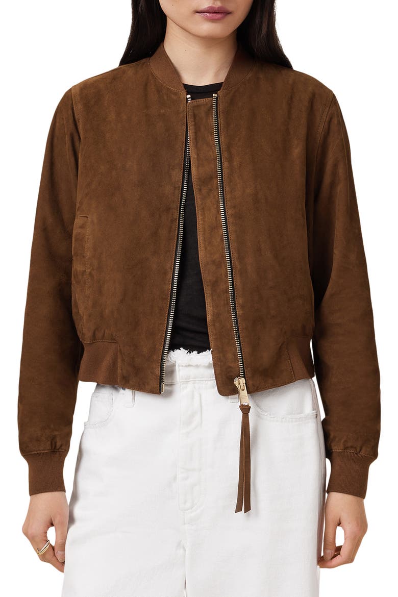 Orten Suede Bomber Jacket, Main, color, COGNAC BROWN
