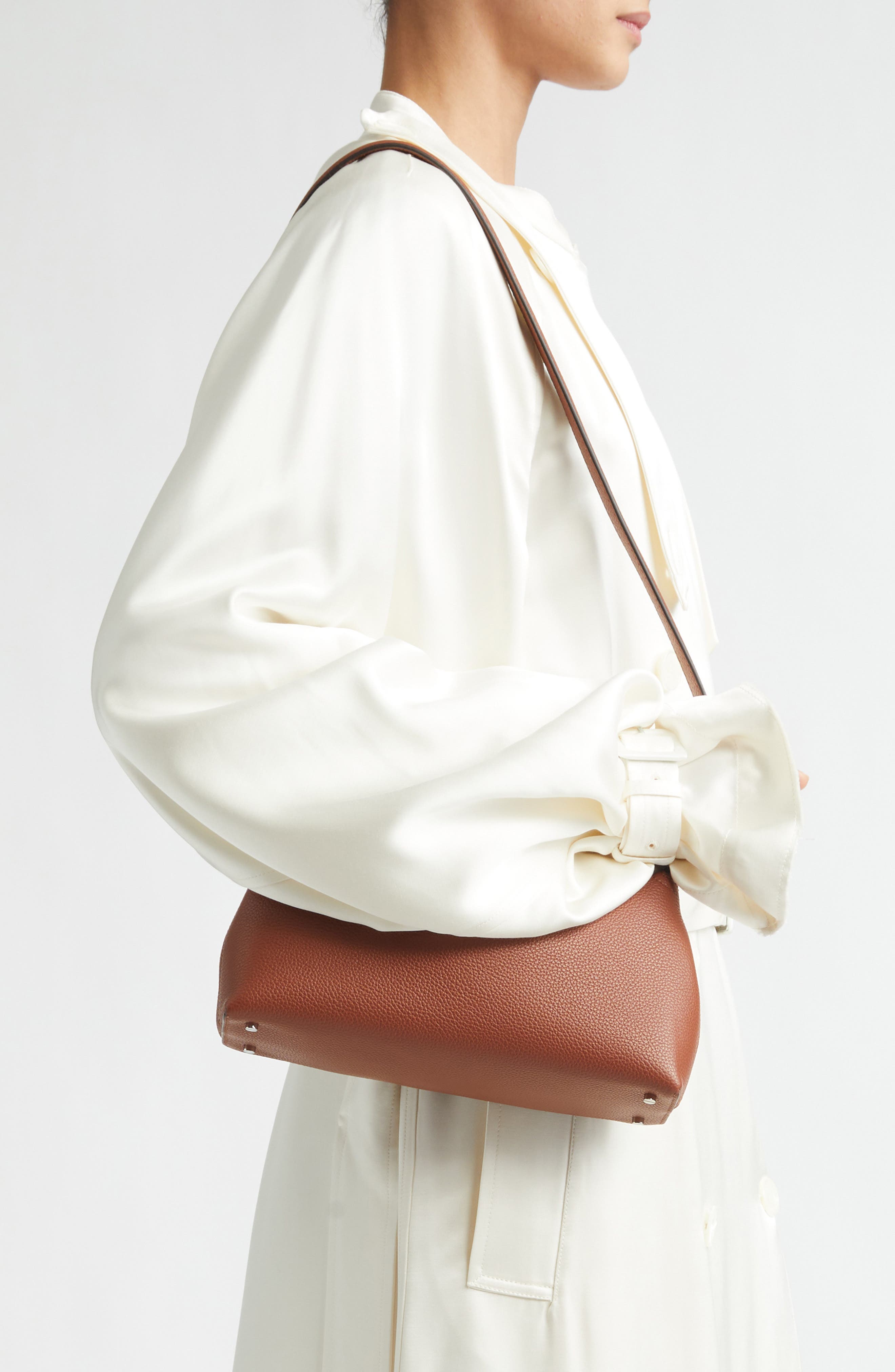 T-Lock Leather Clutch, Alternate, color, SIENNA