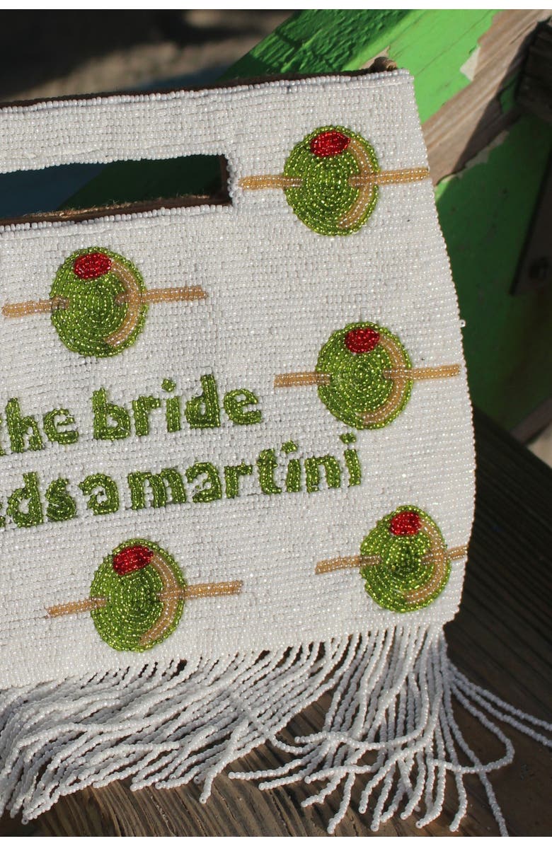 Island to East Side The Bride Needs a Martini Handle Pouch, Fringe, Alternate, color, White
