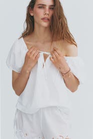 H&M Puff-sleeved Linen-blend Blouse