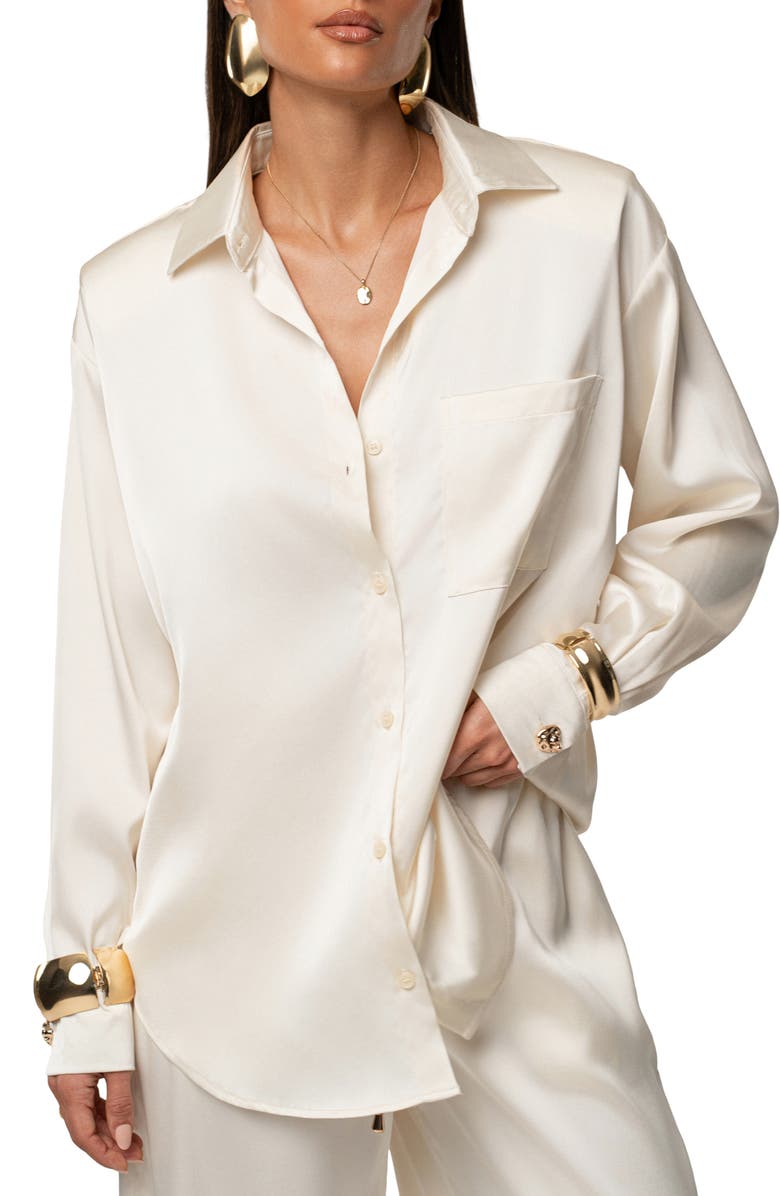 JLUXLABEL Island Ease Satin Shirt, Main, color, Ivory
