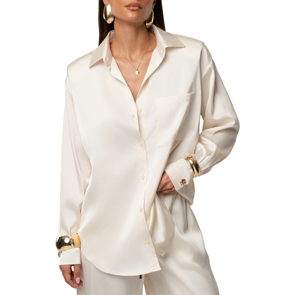 Jluxlabel Island Ease Satin Shirt In White