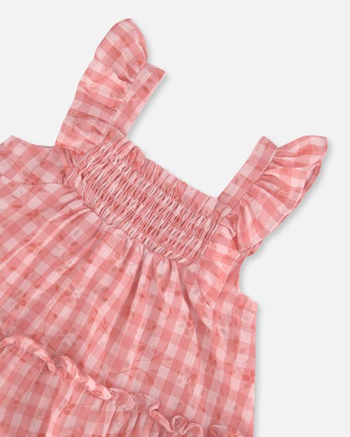 Deux Par Deux Baby Girl's Smocked Layered Dress With Frill Sleeve Checked Pink In Checked Pink