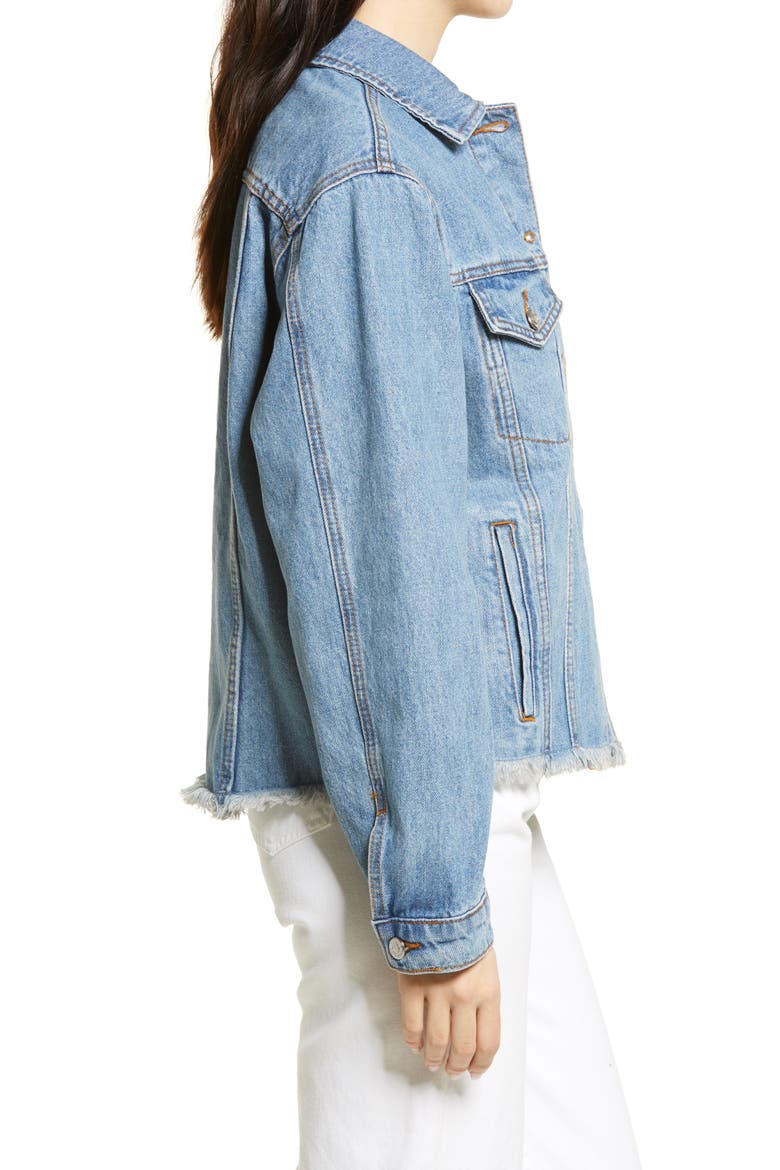 Oversize Raw Hem Denim Jacket, Alternate, color, MID DENIM