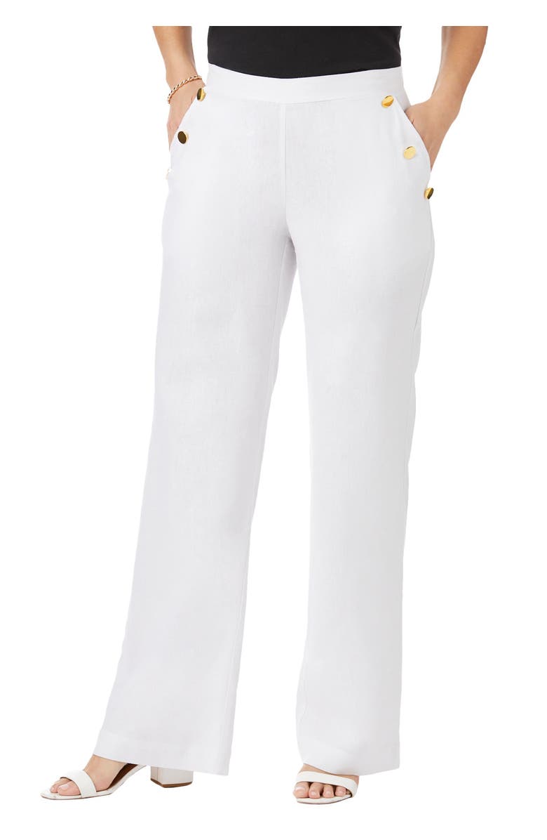 Jessica London Linen Wide Leg Sailor Pant, Main, color, White