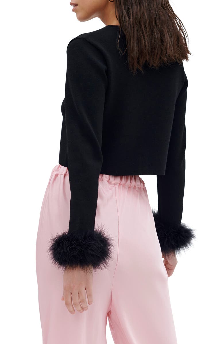 Sleeper Turkey Feather Trim Crop Lounge Cardigan, Alternate, color,