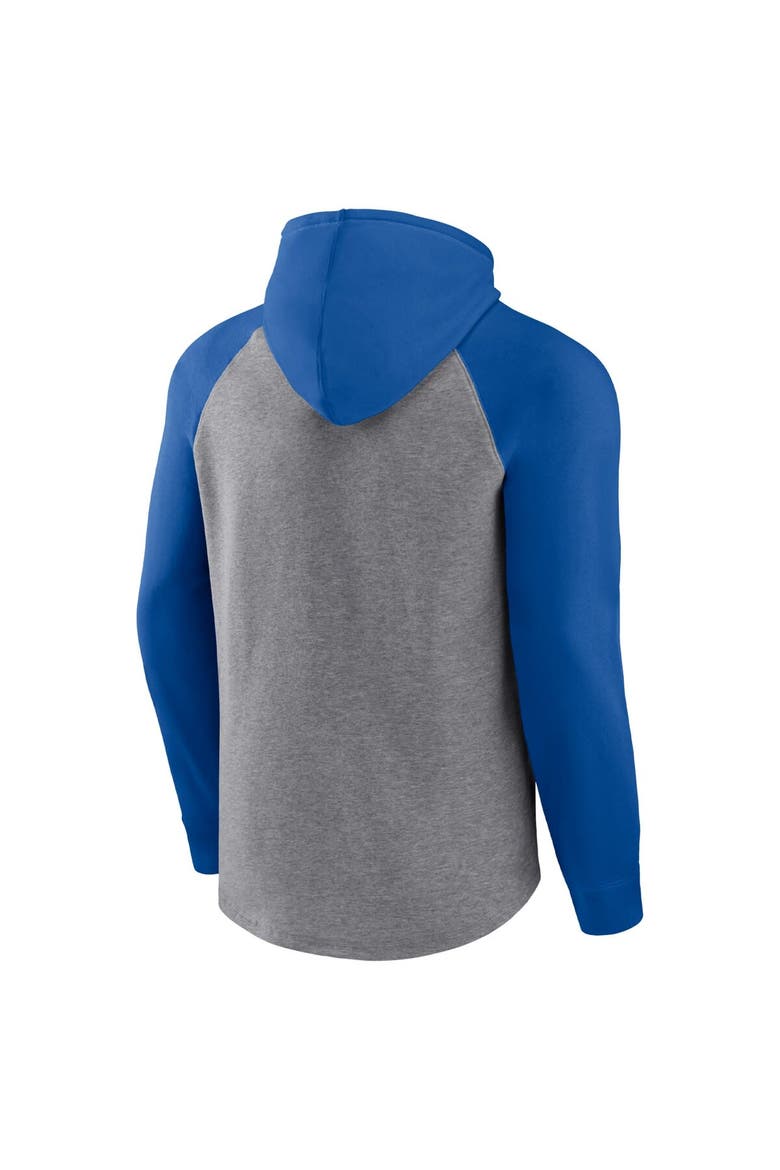 Men's Fanatics Branded Heathered Gray/Royal Los Angeles Rams By Design Raglan Pullover Hoodie, Alternate, color, Heather Gray