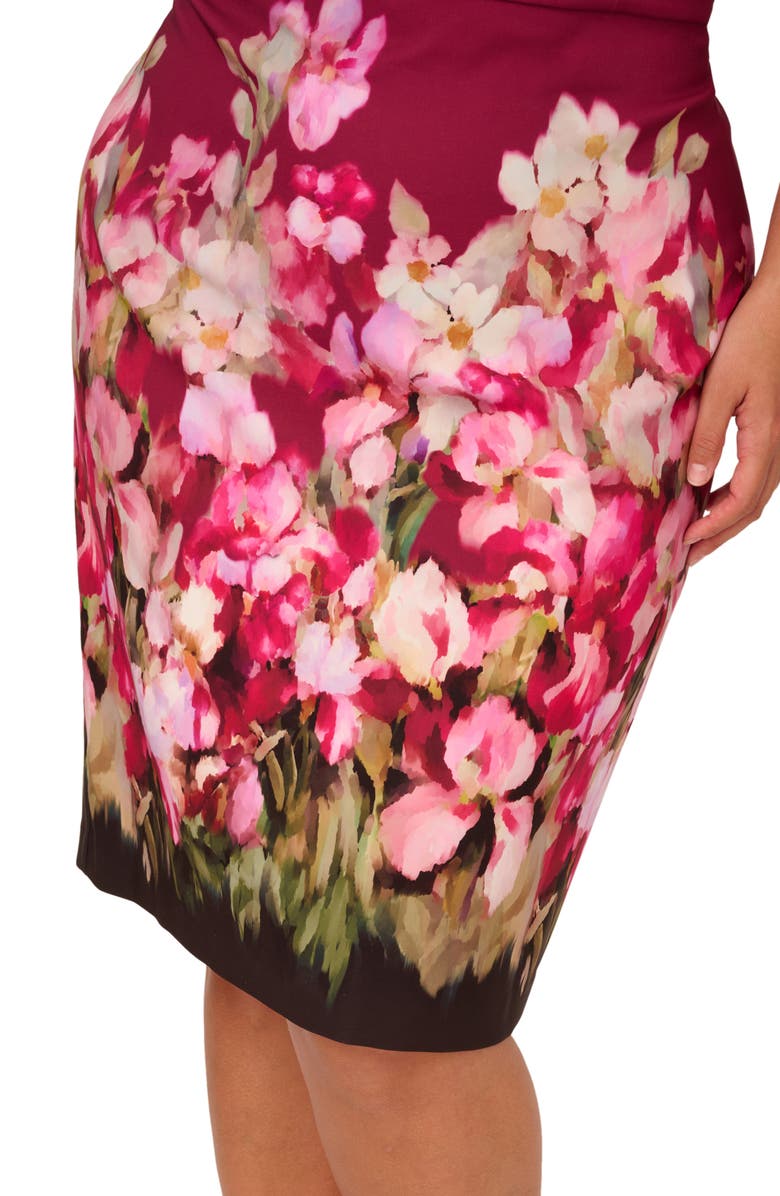 Adrianna Papell Floral Print Tie Front Stretch Twill Sheath Dress, Alternate, color, 