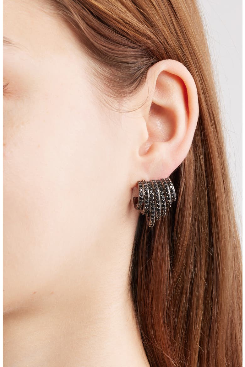 Multirow C-Hoop Earrings, Alternate, color, BLACK