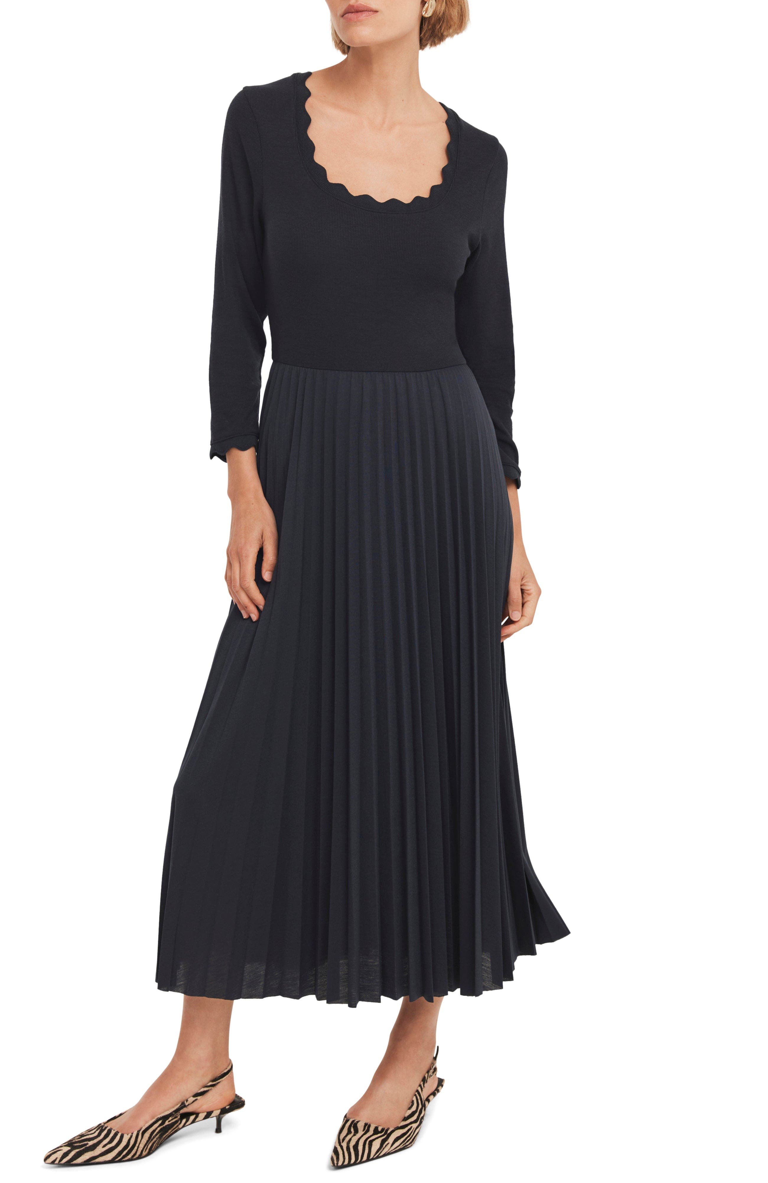 MINT VELVET Scallop Jersey Mix Midi Dress (Women) | Nordstrom