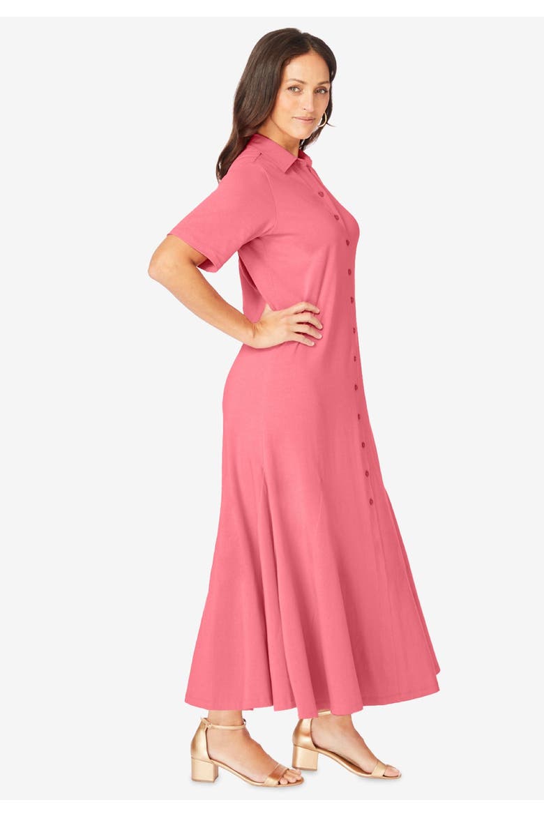 Stretch Cotton Button Front Maxi Dress, Alternate, color, PALE SEAFOAM