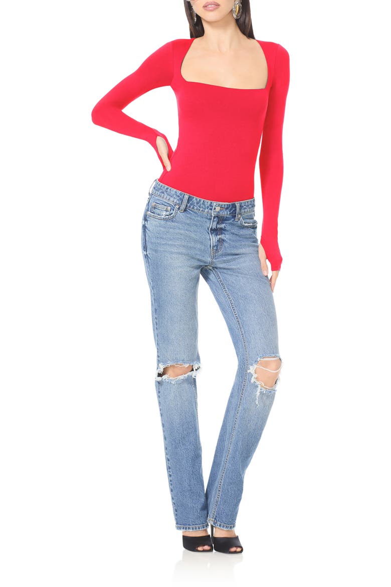 Ines Long Sleeve Square Neck Top, Alternate, color, KISS RED