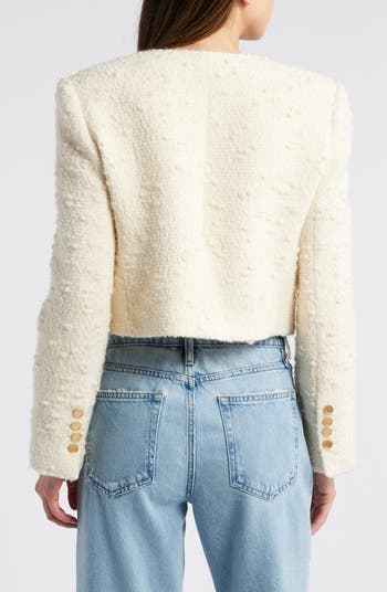 Button Front Crop Tweed Jacket