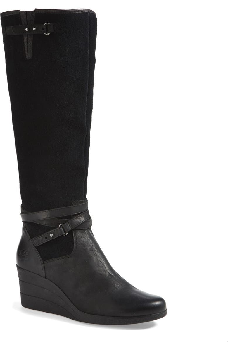UGG<sup>®</sup> 'Lesley' Waterproof Suede Wedge Knee High Boot, Main, color,