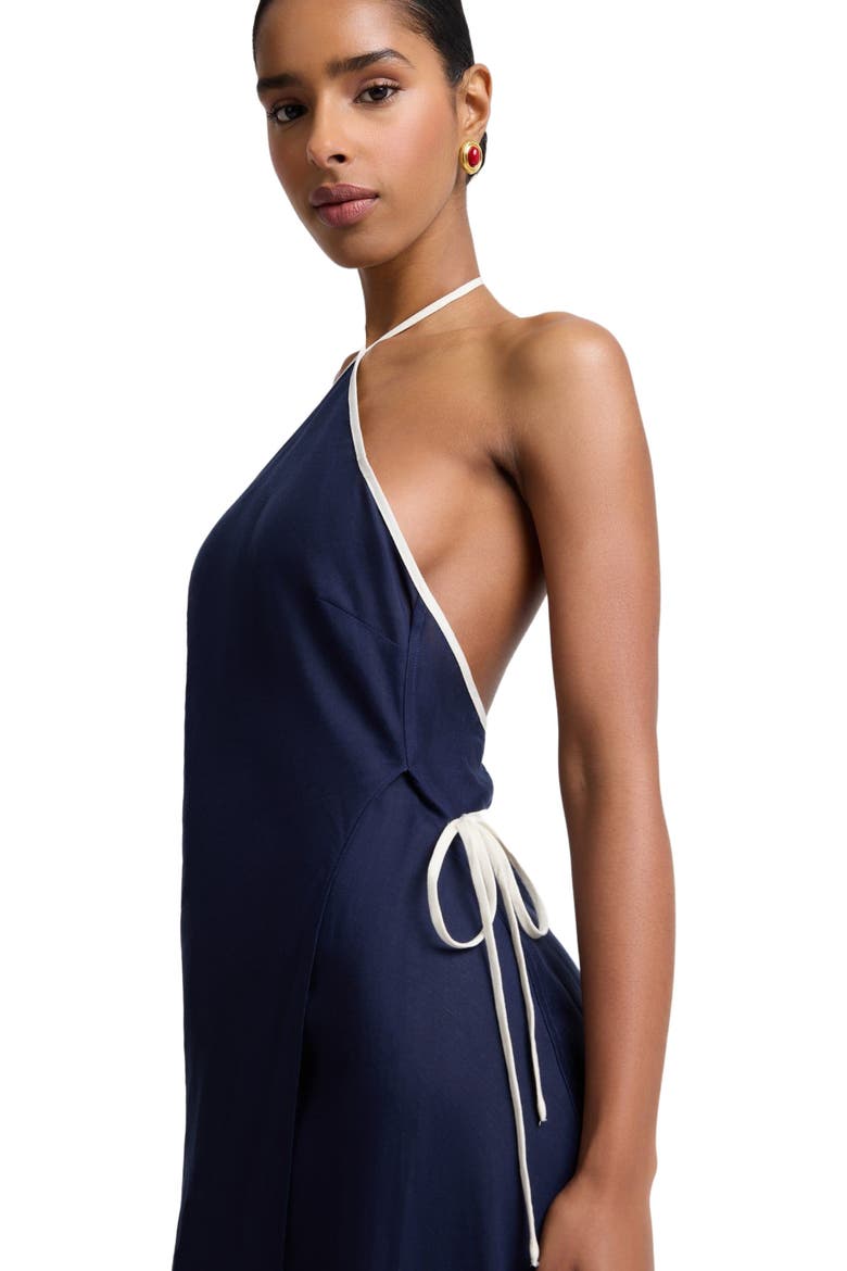 Halter Wrap Dress, Alternate, color, Noir Navy/Egret