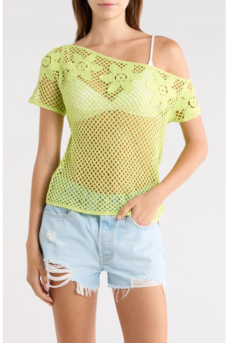 Valerie Open Stitch One-Shoulder Top, Main, color, GREEN