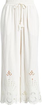 Treasure & Bond Cutwork Hem Linen Blend Pull-On Pants