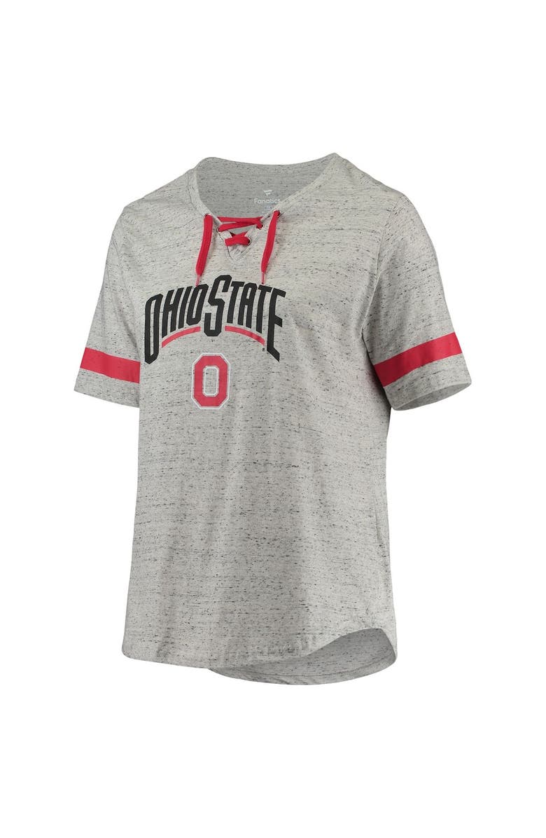 PROFILE Women's Heathered Gray/Scarlet Ohio State Buckeyes Plus Size Lace-Up V-Neck T-Shirt, Alternate, color, 