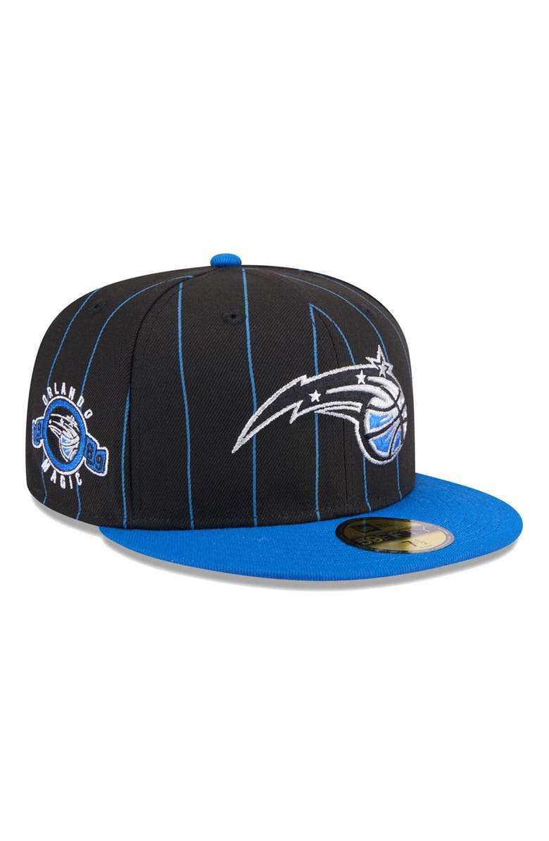New Era Men's New Era Black/Blue Orlando Magic Pinstripe Two-Tone 59FIFTY Fitted Hat, Main, color, 