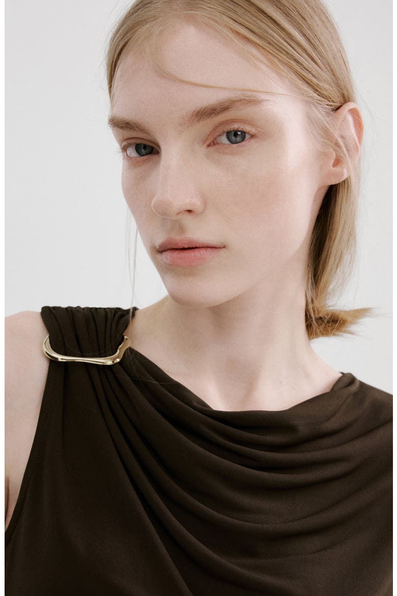 Metal Detail Asymmetric Top, Alternate, color, BROWN