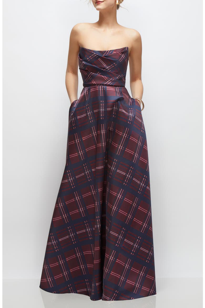 Tartan Strapless Gown, Main, color, CABERNET MIDNIGHT
