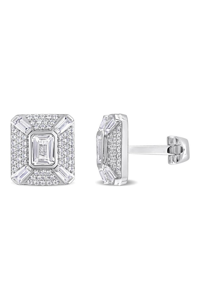 Octagon Baguette Lab Created White Sapphire Cuff Links, Main, color, SILVER