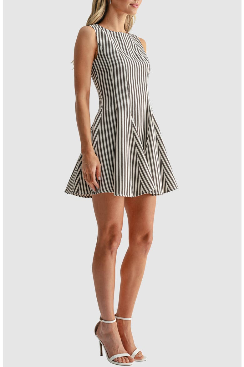 Stripe Fit and Flare Cotton Denim Minidress, Alternate, color, CREAM BROWN STRIPED