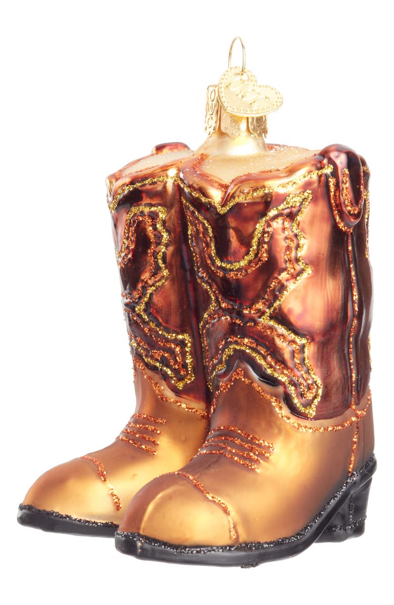 Old World Christmas Cowboy Boots Glass Ornament, Alternate, color, Gold/ Brown