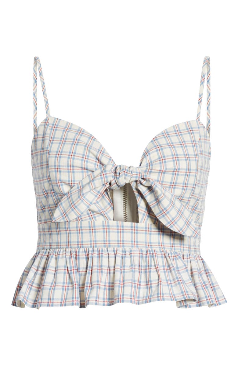 English Factory Plaid Tie Front Crop Top, Alternate, color, 