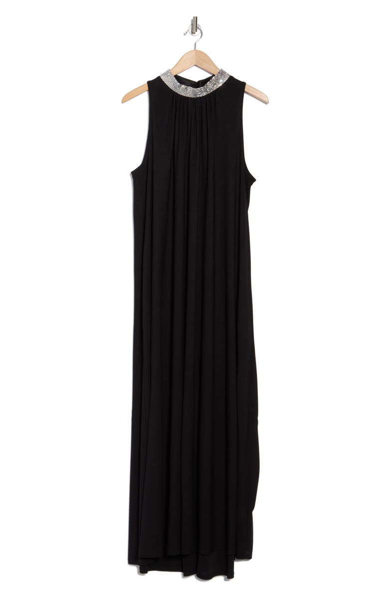 Marina Embellished Mock Neck Jersey Maxi Dress, Alternate, color, Black