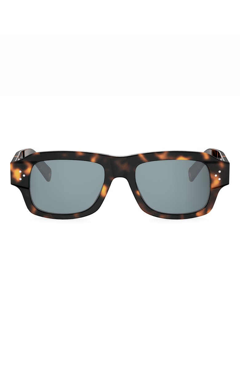CELINE 3 Dots 53mm Rectangular Sunglasses, Main, color, Dark Havana / Blue
