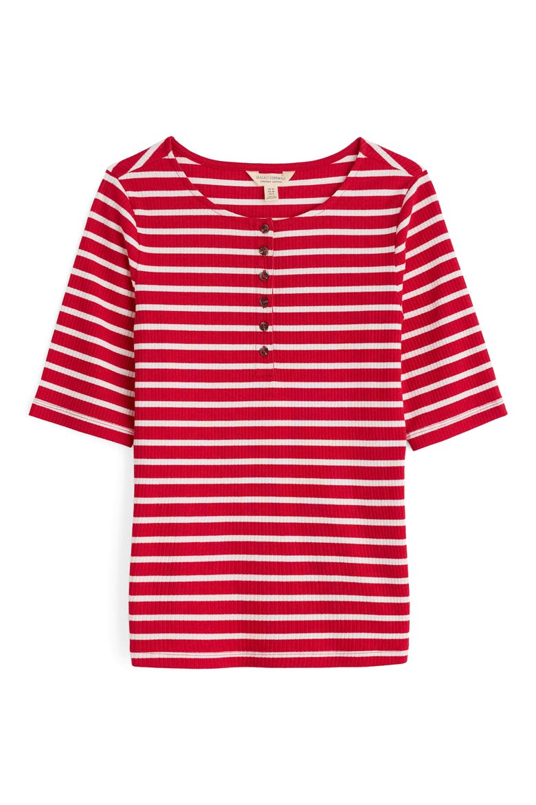 Early Orchid Stripe Cotton Rib Henley, Alternate, color, BRETON SCARLET CHALK