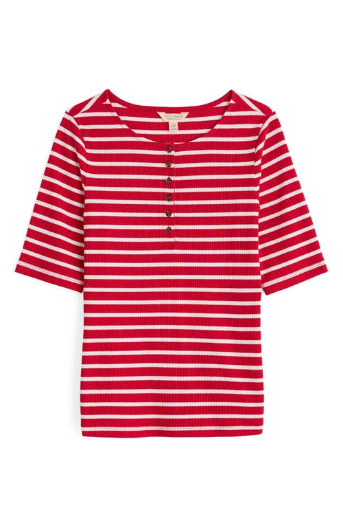 Seasalt Cornwall Early Orchid Stripe Cotton Rib Henley In Breton Scarlet Chalk