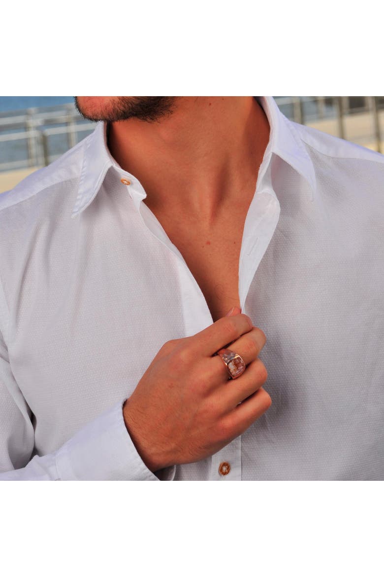 Red Lace Agate Sterling Silver Textured Men Signet Ring, Alternate, color, 14KT Rose Gold Vermeil