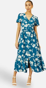 Yumi Floral Button Down Floral Midi Dress
