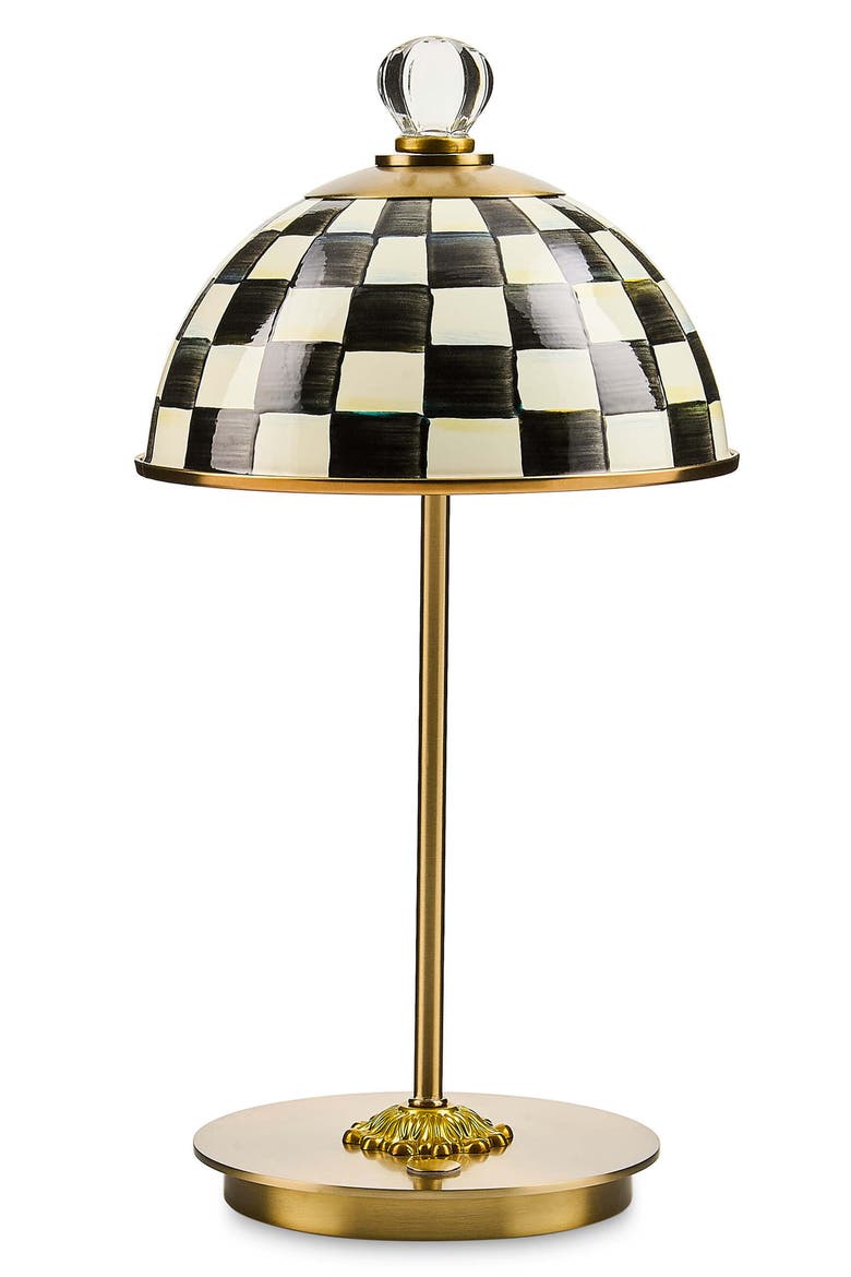 Courtly Check LED Rechargeable Dome Table Lamp, Main, color, BLACK