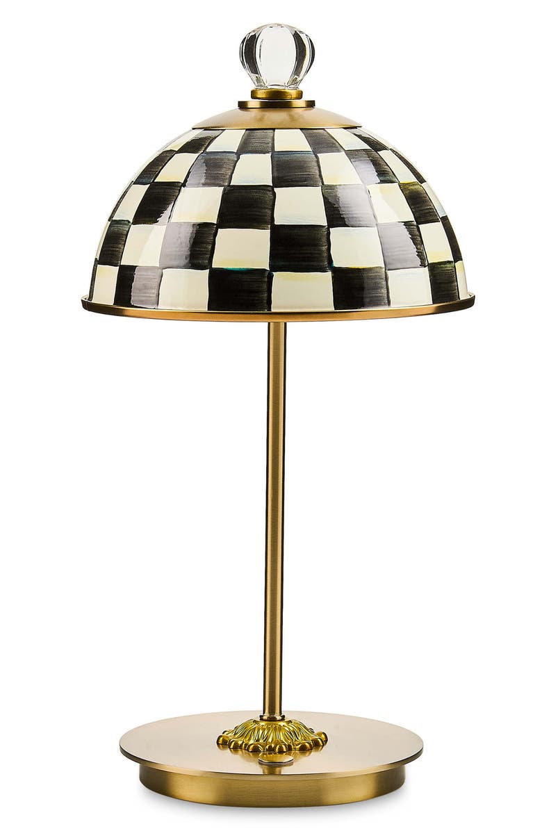 MACKENZIE CHILDS Courtly Check LED Rechargeable Dome Table Lamp, Main, color, Black