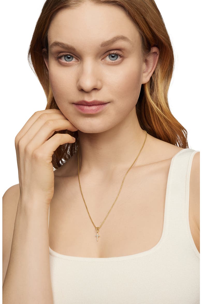Cable Collectibles® 18K Yellow Gold Cross Pendant with Diamonds, Alternate, color, DIAMOND