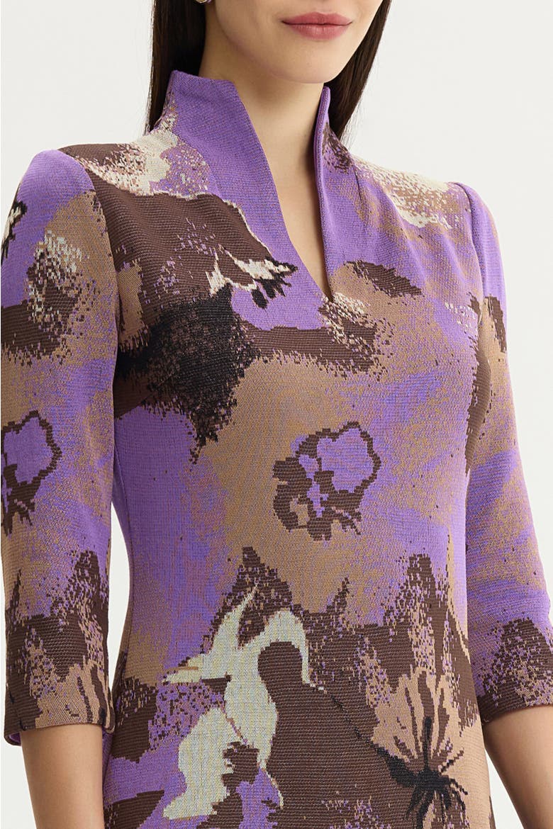 A-Line Multi Colored Jacquard Knit Dress, Alternate, color, Sunset Purple/Dark Umber