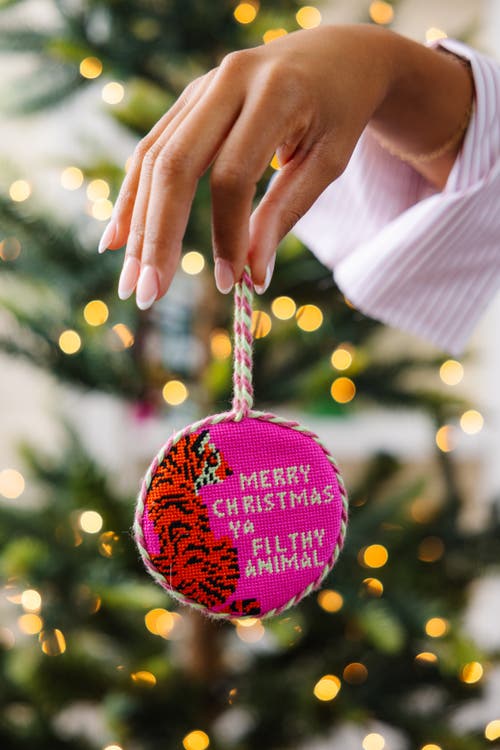 Furbish Needlepoint Ornament In Pink