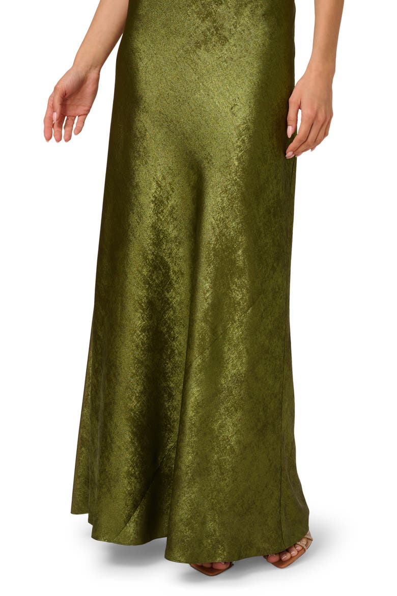 Cowl Neck Foil Gown, Alternate, color, DARK OLIVE