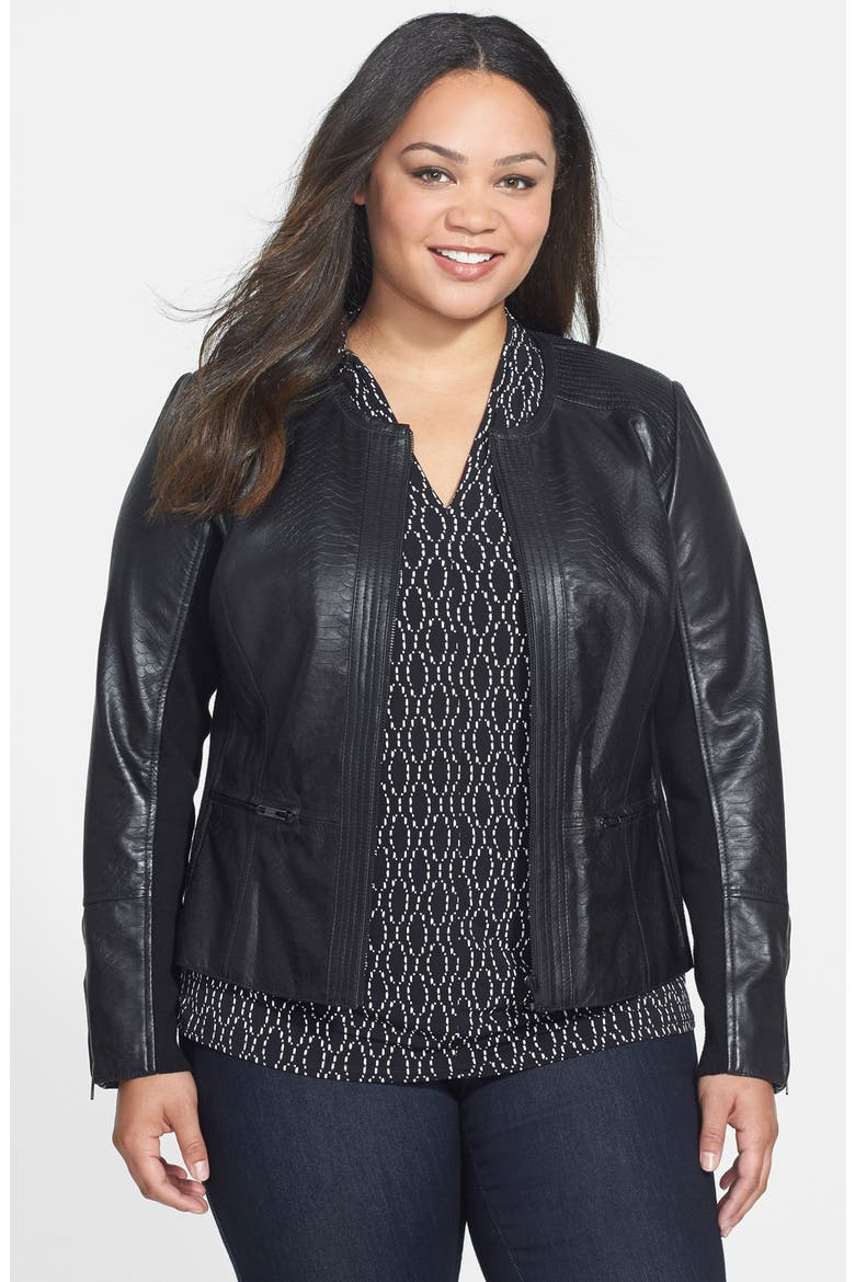 Embossed Leather Jacket, Main, color, BLACK