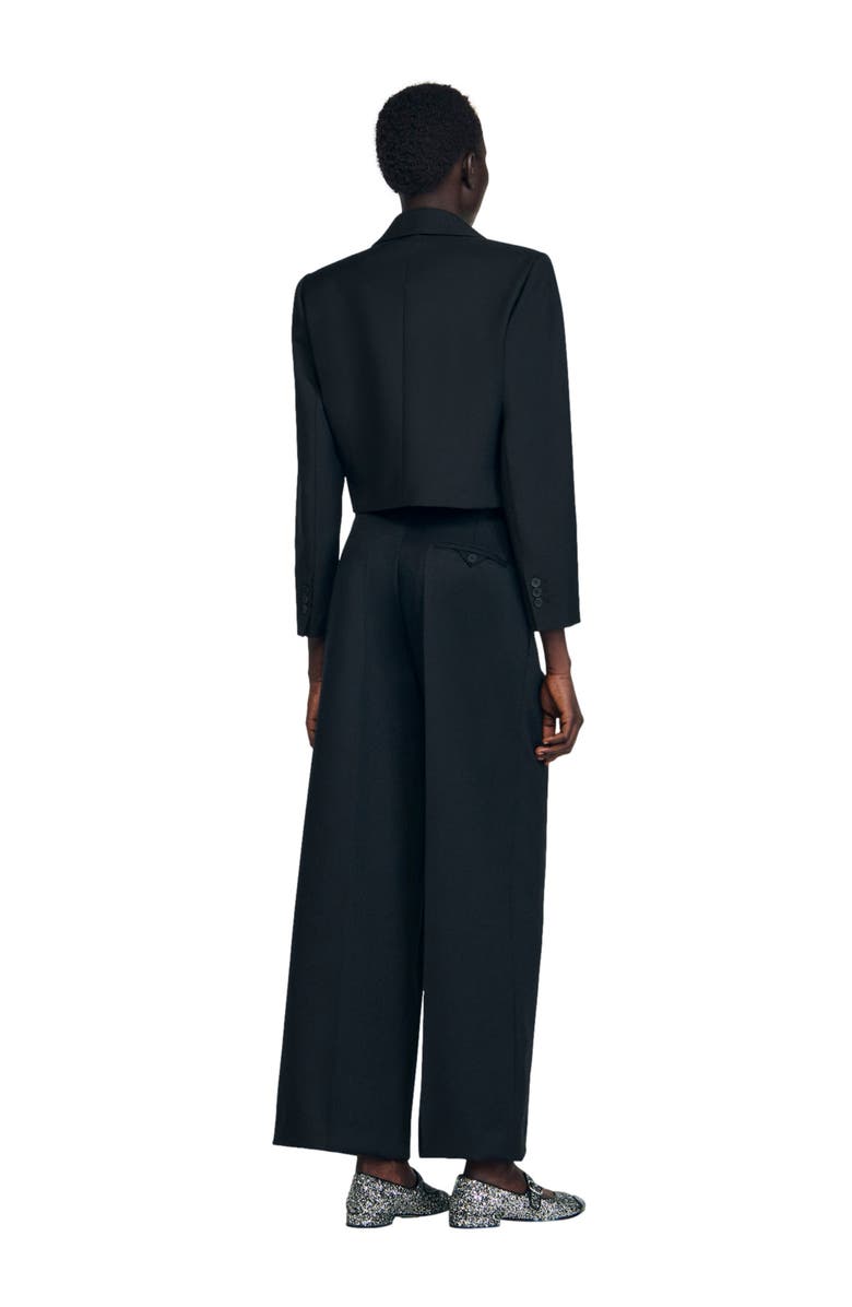 SANDRO Wide-leg elastic waist trousers, Alternate, color, Black